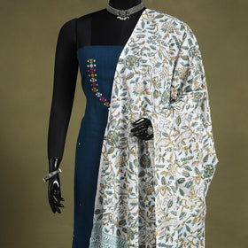 White - cotton sanganeri floral dupatta 11 - handcrafted