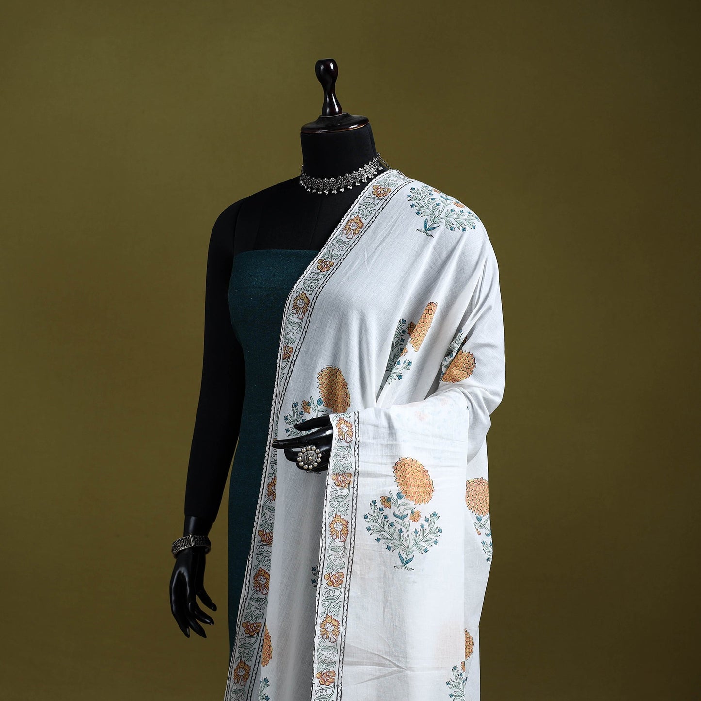 Cotton sanganeri floral dupatta 15 - handcrafted