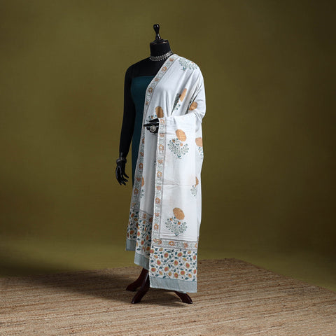 Cotton sanganeri floral dupatta 15 - handcrafted