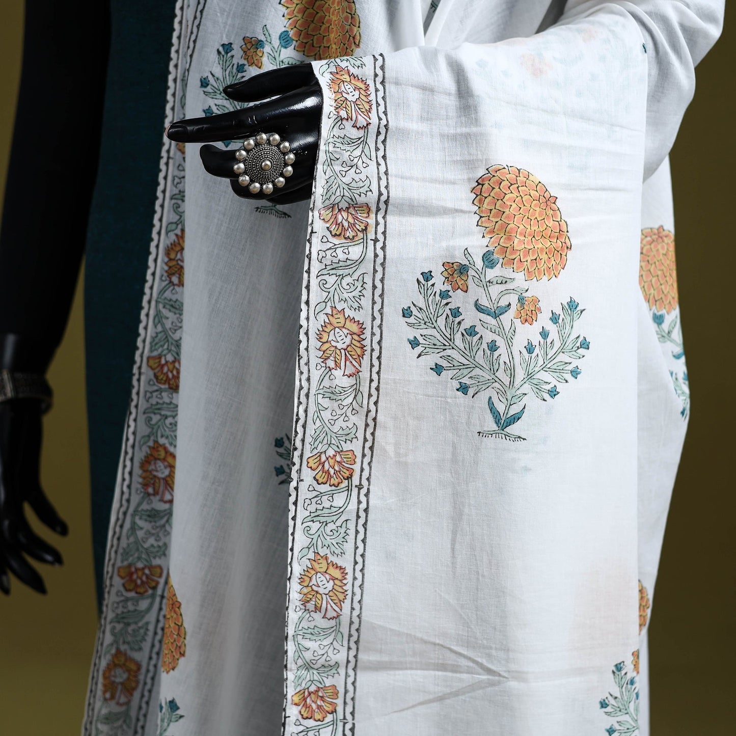 Cotton sanganeri floral dupatta 15 - handcrafted