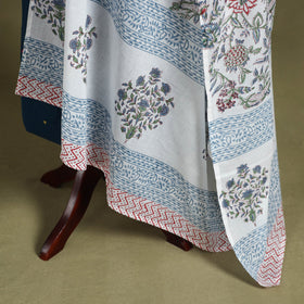 White Block Print Cotton Sanganeri Floral Dupatta