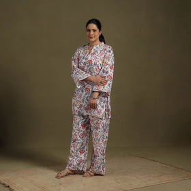 White - cotton sanganeri co-ord set 07 - handcrafted