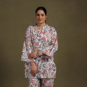 White - cotton sanganeri co-ord set 07 - handcrafted