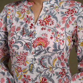 White - cotton sanganeri co-ord set 07 - handcrafted