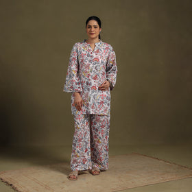 White - cotton sanganeri co-ord set 07 - handcrafted