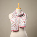 Buy White Block Print Cotton Sanganeri Stole with Beadwork