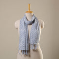 White Block Print Cotton Sanganeri Stole with Tassels