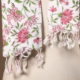 White - cotton sanganeri stole with tassels 05 - handcrafted