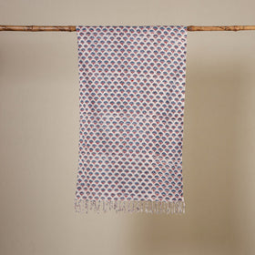 White Block Print Cotton Sanganeri Stole with Tassels