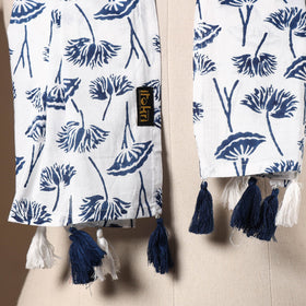 White - cotton sanganeri stole with tassels 36 - handcrafted