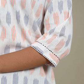 White - cotton short pochampally ikat kurta with embroidery