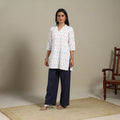 White - cotton short pochampally ikat kurta with embroidery