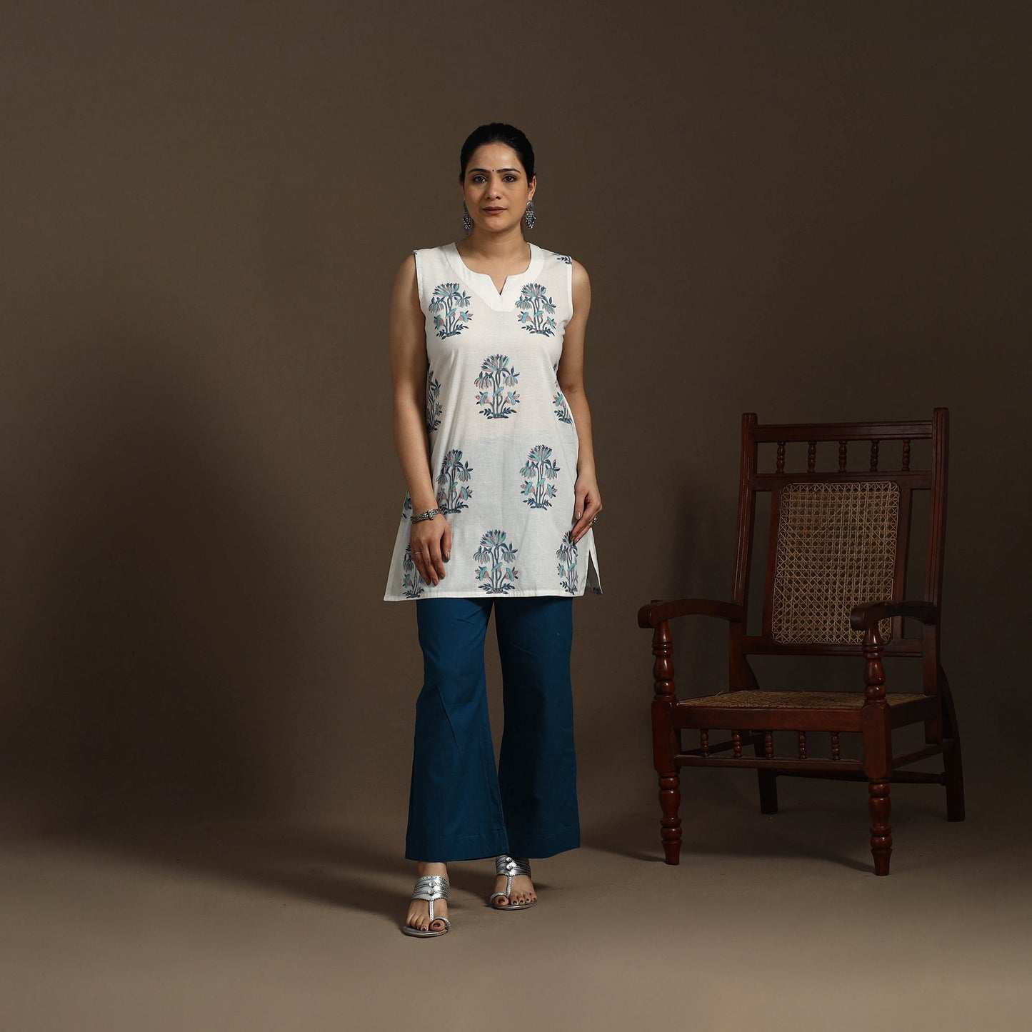 White - cotton short sanganeri kurta 11 - handcrafted