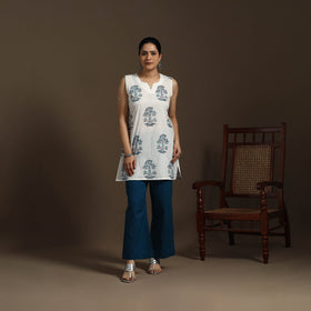 White - cotton short sanganeri kurta 11 - handcrafted