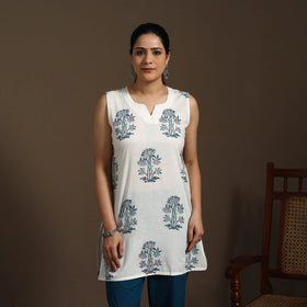 White - cotton short sanganeri kurta 11 - handcrafted