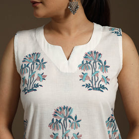 White - cotton short sanganeri kurta 11 - handcrafted