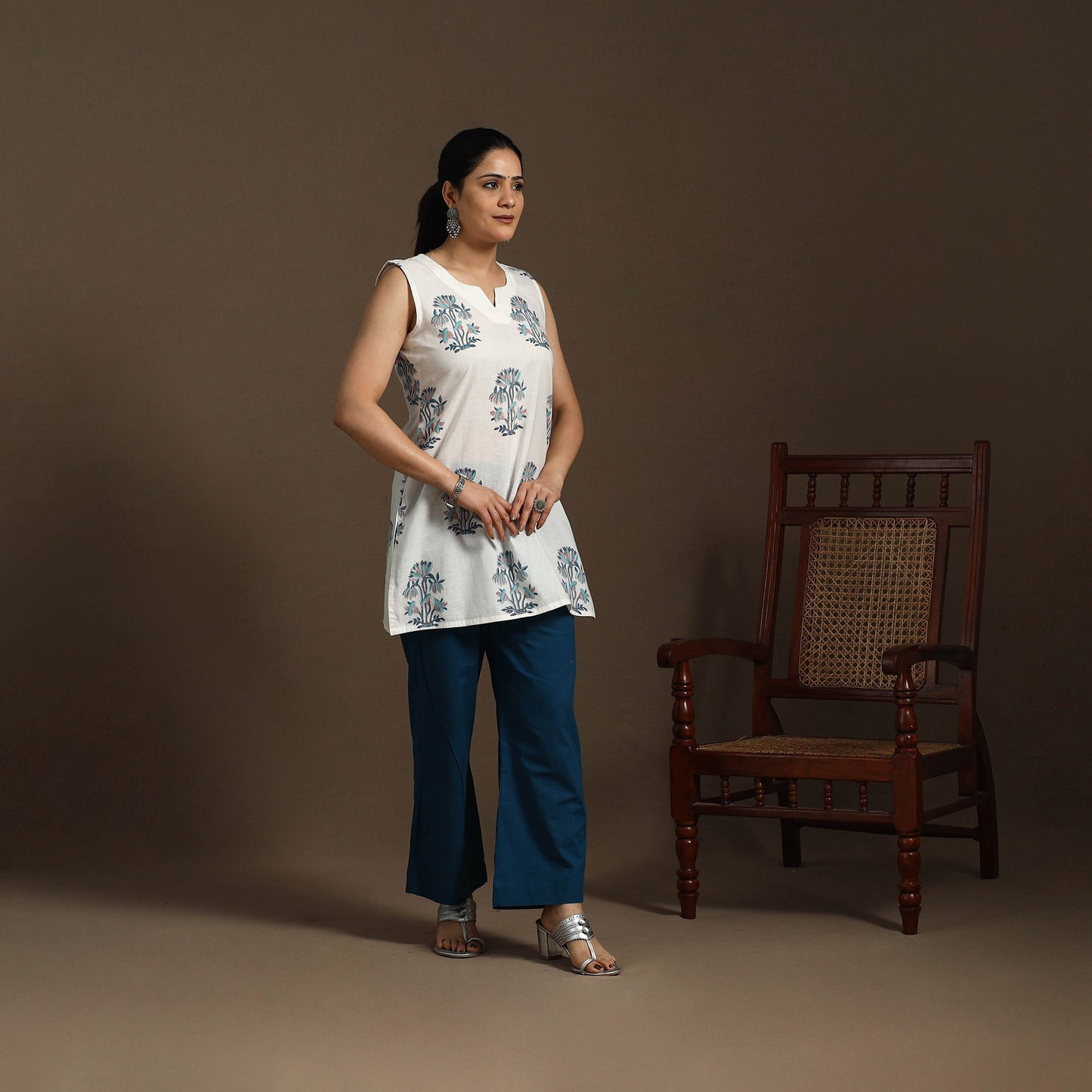 White - cotton short sanganeri kurta 11 - handcrafted