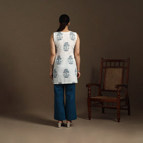 White - cotton short sanganeri kurta 11 - handcrafted