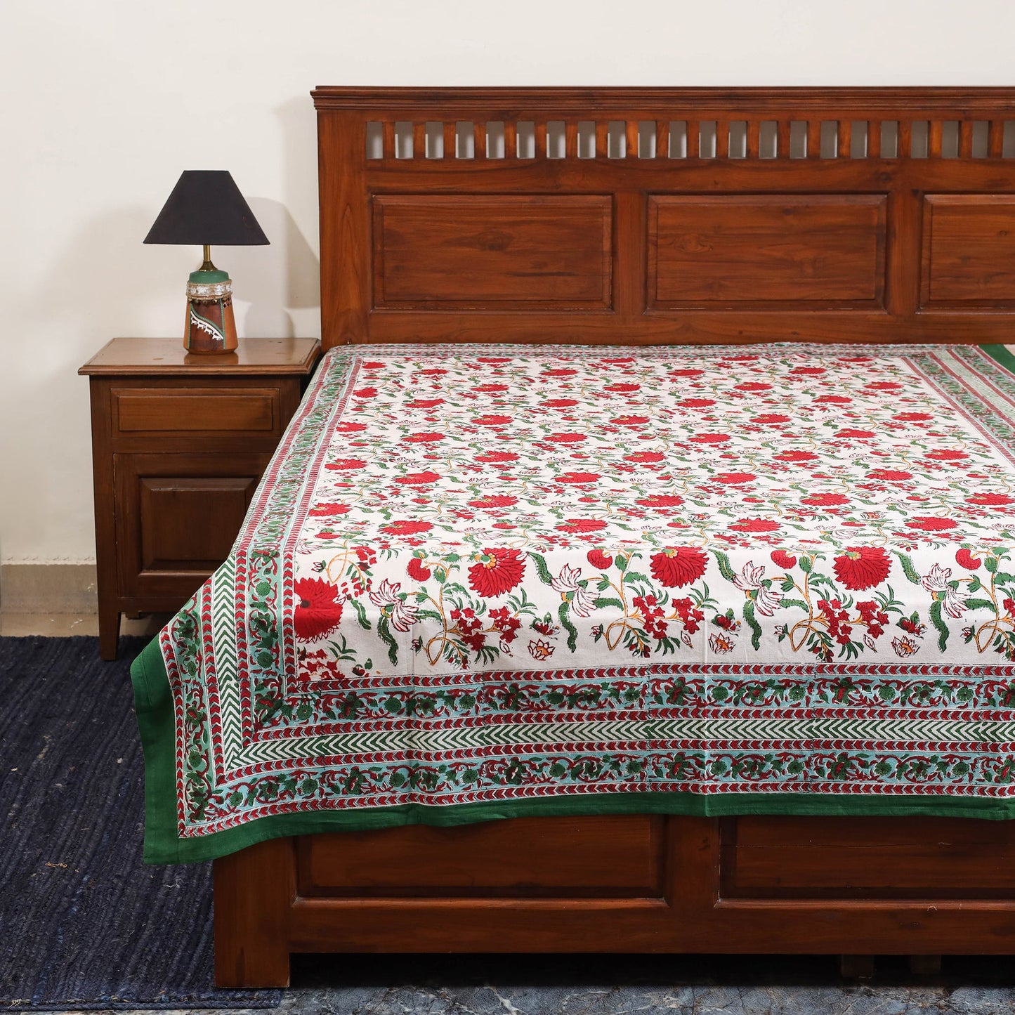 White - cotton single sanganeri bed sheet (90 x 60 in) 45