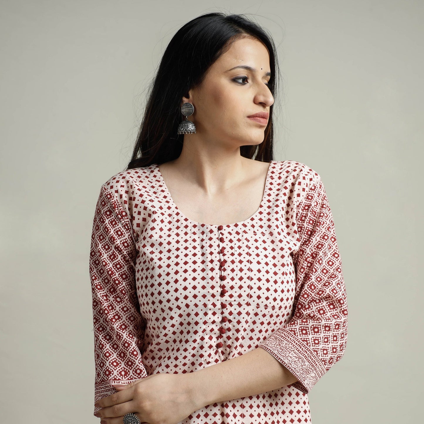 Buy Block Print Cotton Straight Bagh Kurta for Women