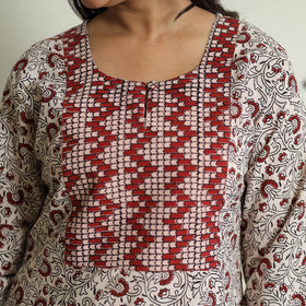  White Block Print Cotton Straight Bagh Kurta for Women