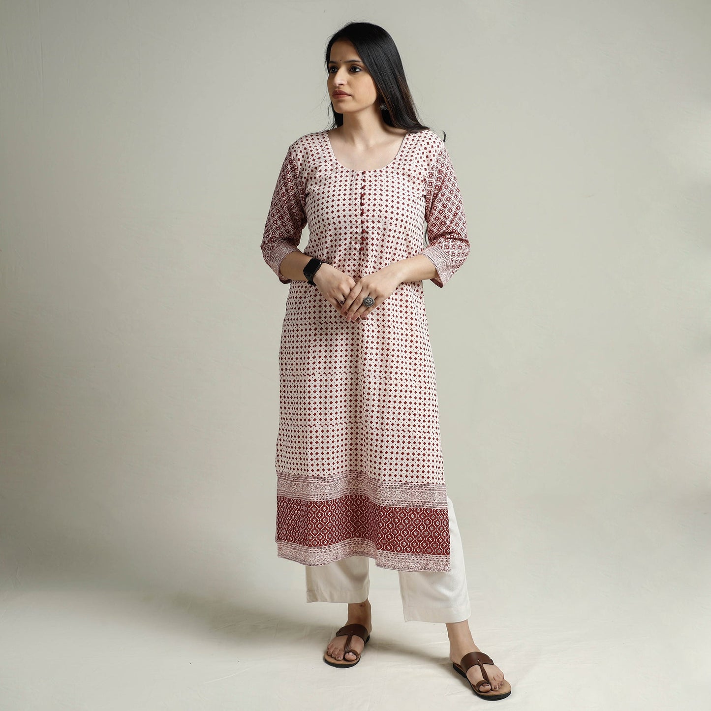 Buy Block Print Cotton Straight Bagh Kurta for Women