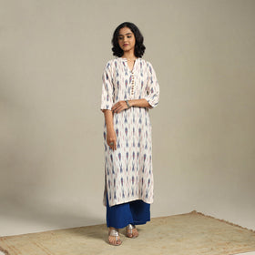 White Cotton Straight Pochampally Ikat Kurta