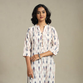 White Cotton Straight Pochampally Ikat Kurta