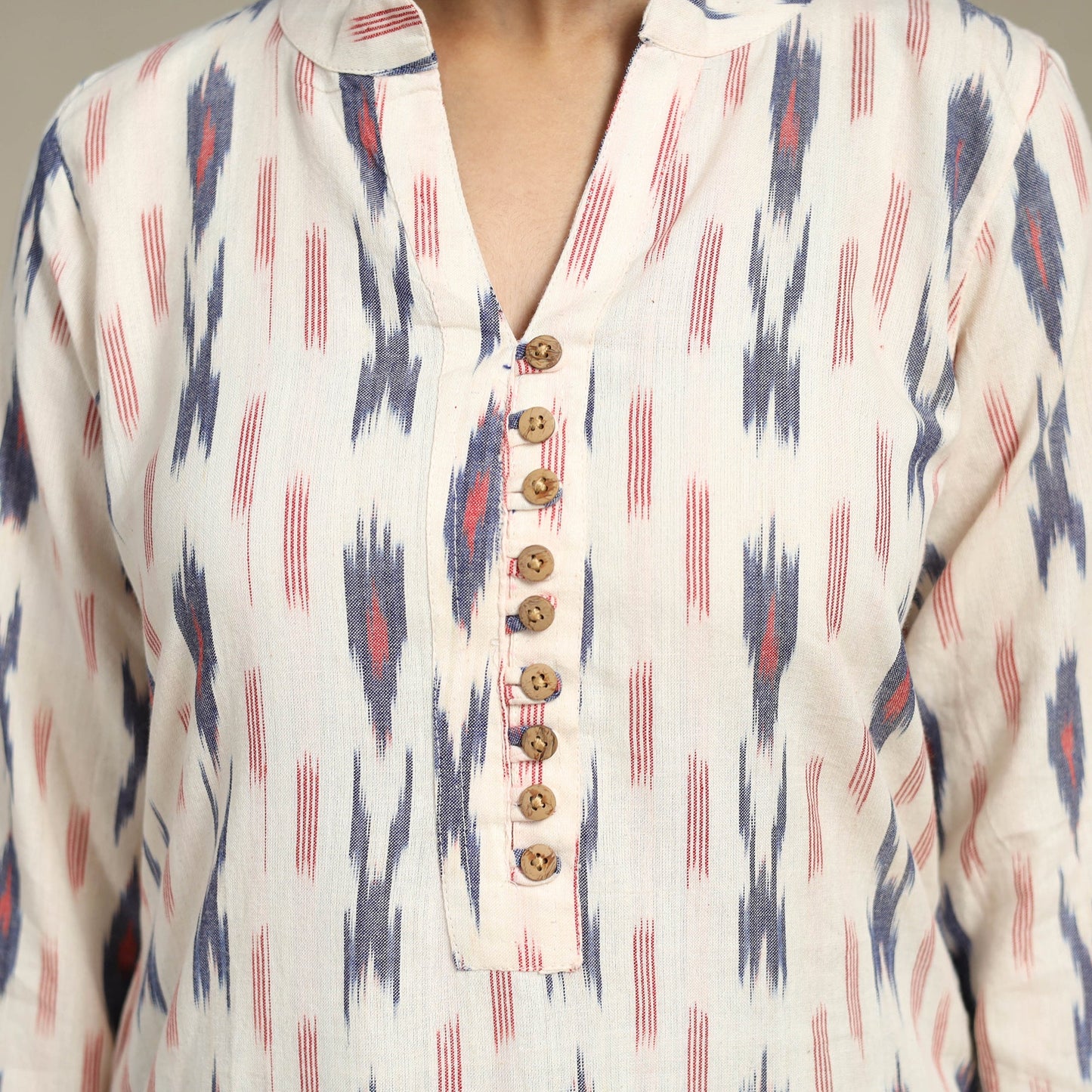 White Cotton Straight Pochampally Ikat Kurta