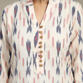 White Cotton Straight Pochampally Ikat Kurta