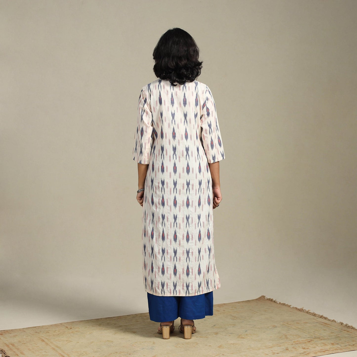 White Cotton Straight Pochampally Ikat Kurta