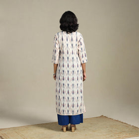 White Cotton Straight Pochampally Ikat Kurta