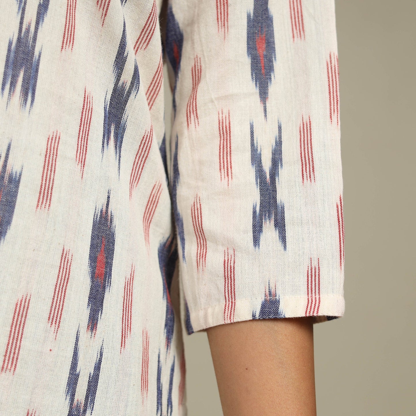 White Cotton Straight Pochampally Ikat Kurta