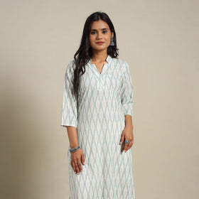 White Cotton Straight Pochampally Ikat Kurta