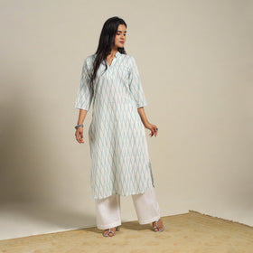 White Cotton Straight Pochampally Ikat Kurta