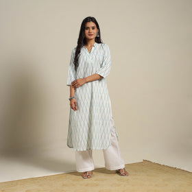 White Cotton Straight Pochampally Ikat Kurta