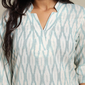 White Cotton Straight Pochampally Ikat Kurta