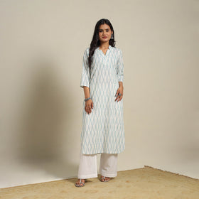 White Cotton Straight Pochampally Ikat Kurta