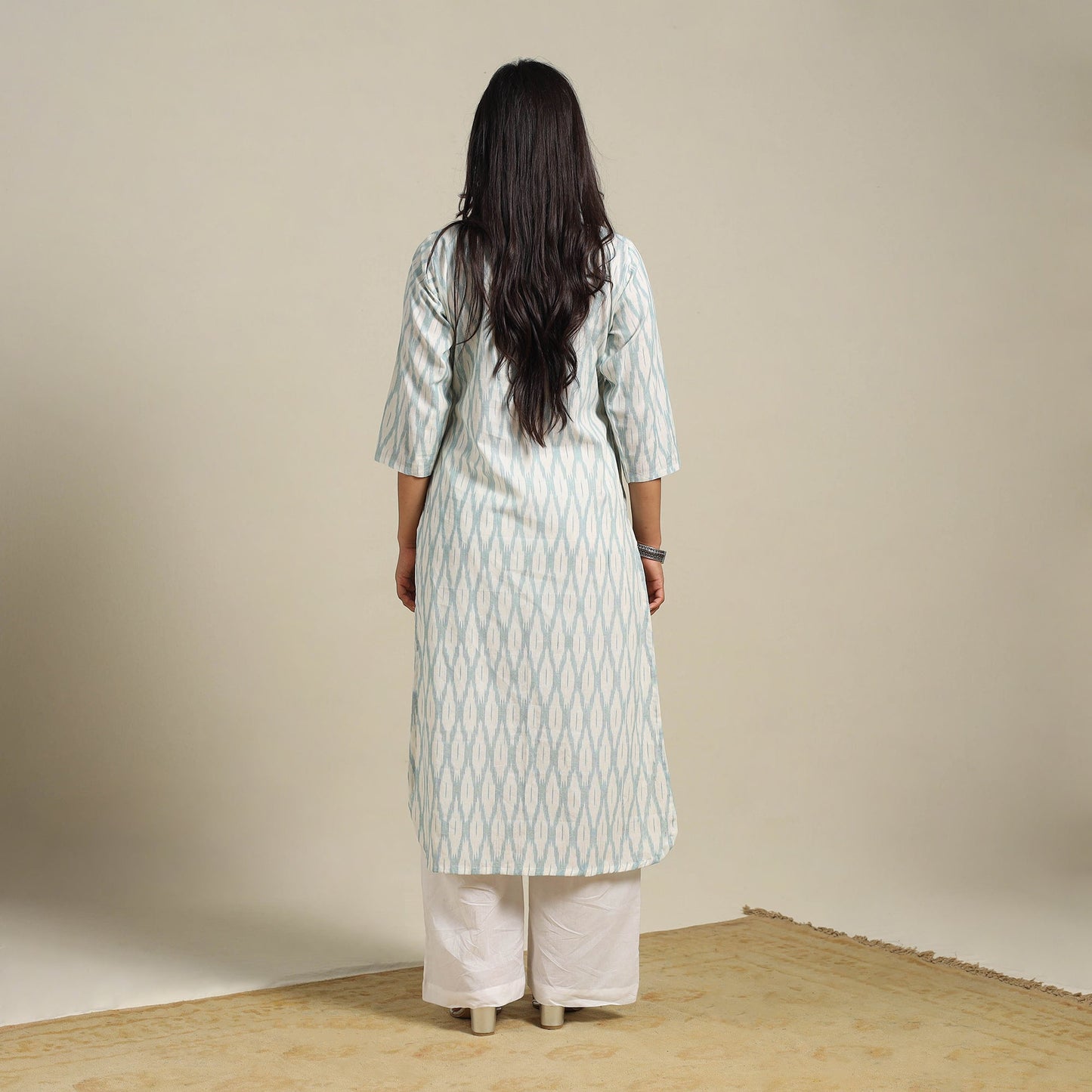 White Cotton Straight Pochampally Ikat Kurta