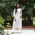 White Cotton Straight Pochampally Ikat Kurta for women