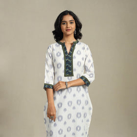 White Cotton Straight Pochampally Ikat Kurta
