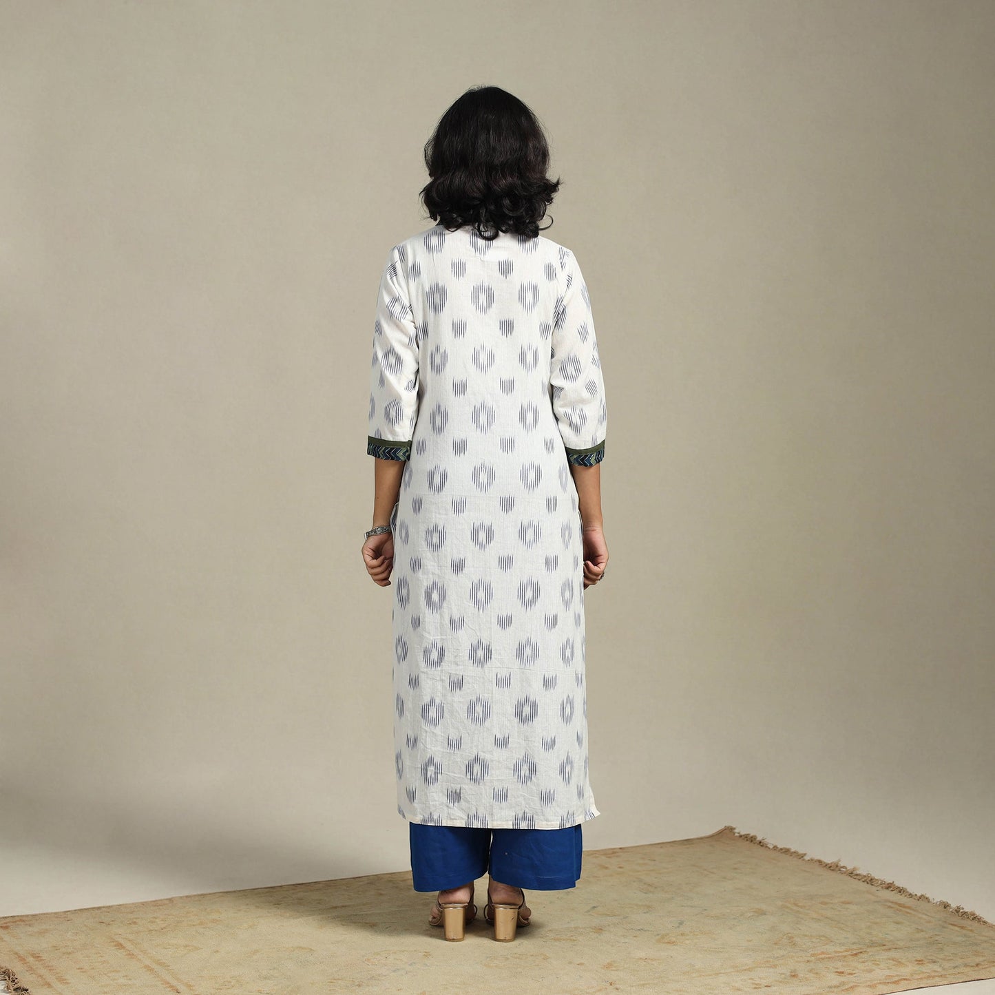White Cotton Straight Pochampally Ikat Kurta