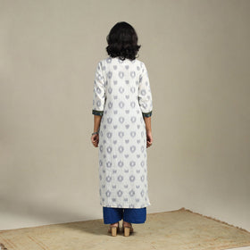 White Cotton Straight Pochampally Ikat Kurta