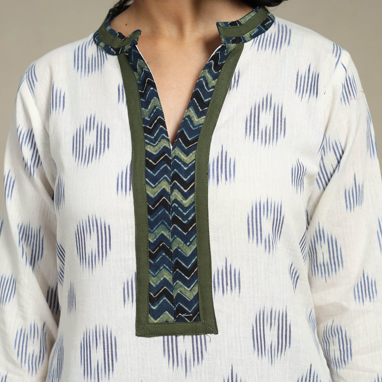 White Cotton Straight Pochampally Ikat Kurta