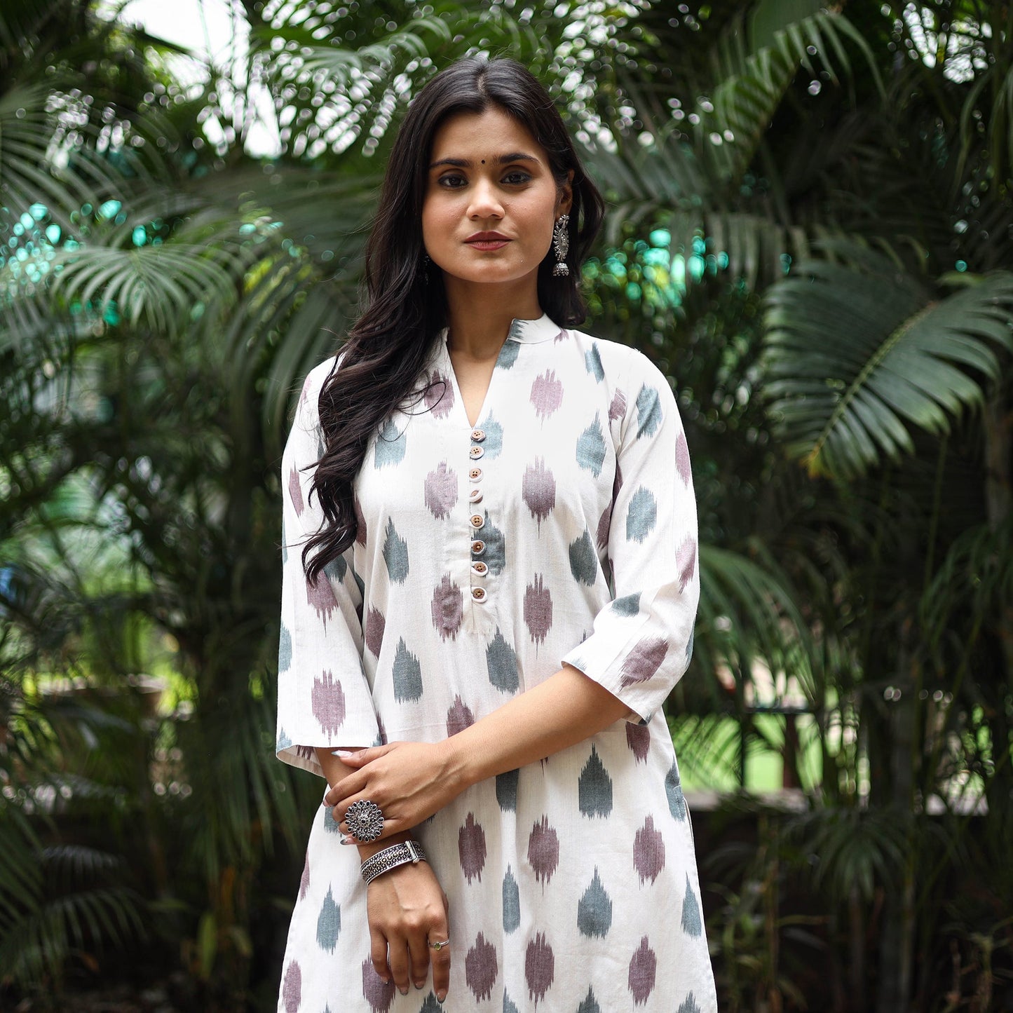 White - cotton straight pochampally ikat kurta 14
