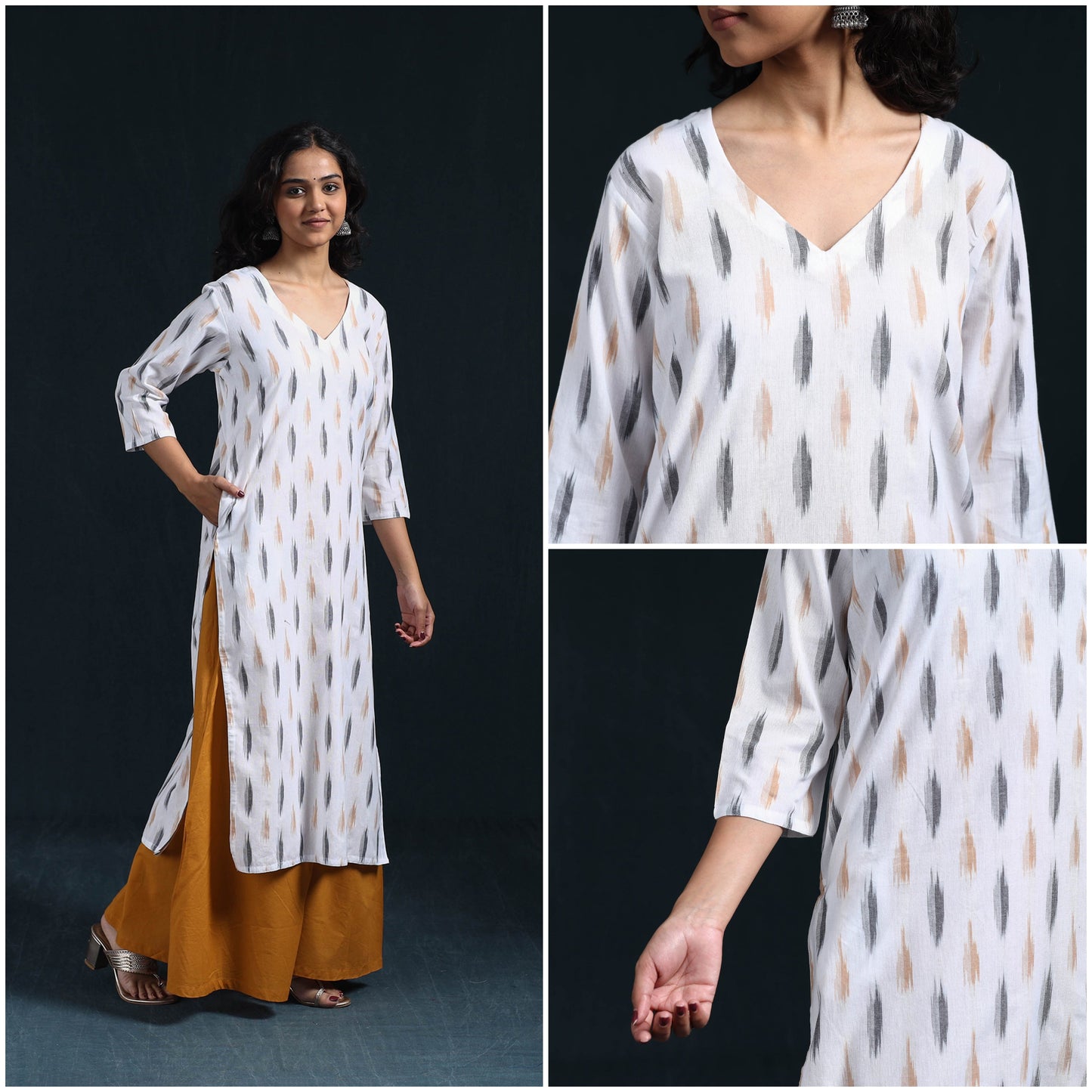 Cotton straight pochampally ikat kurta for women 09
