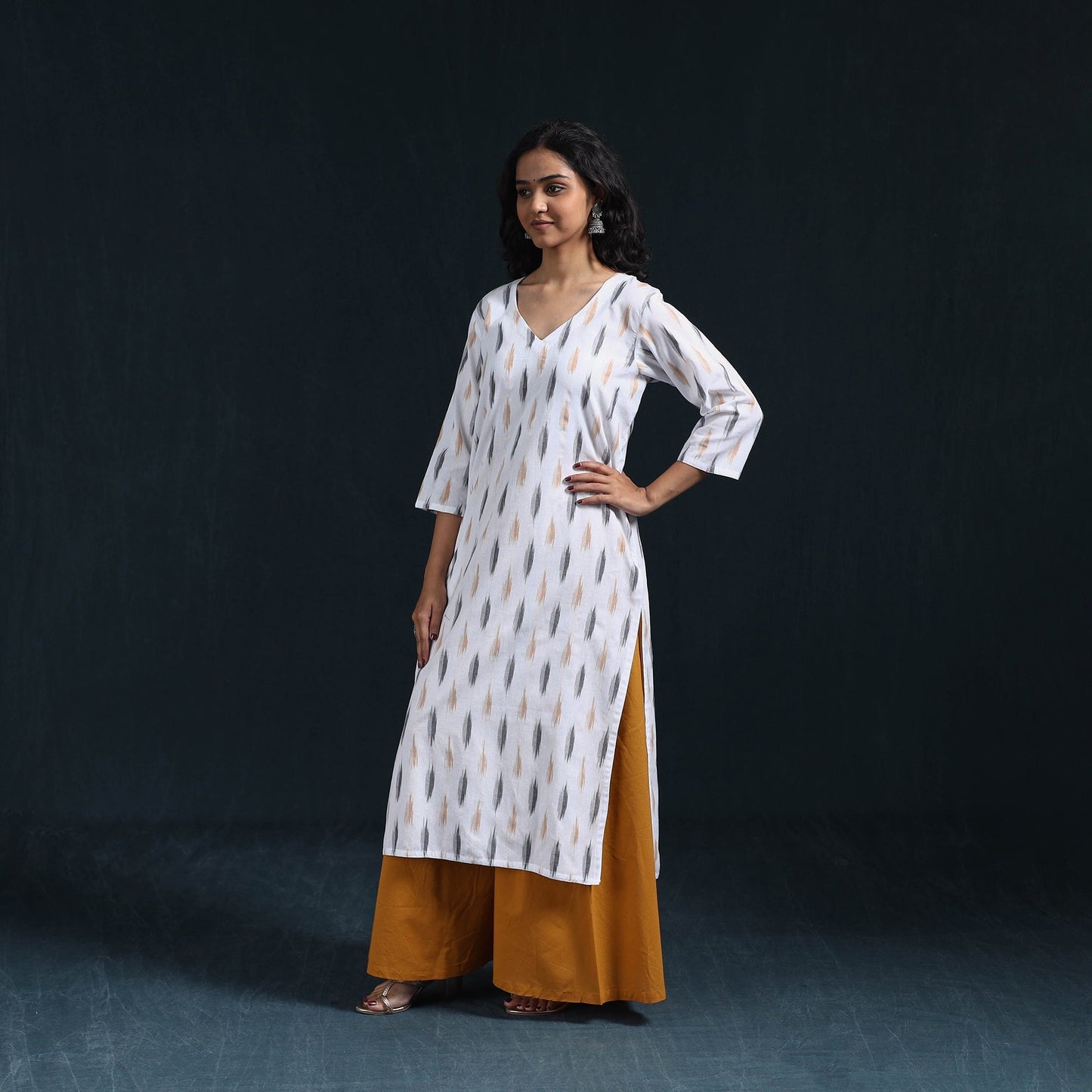 Cotton straight pochampally ikat kurta for women 09