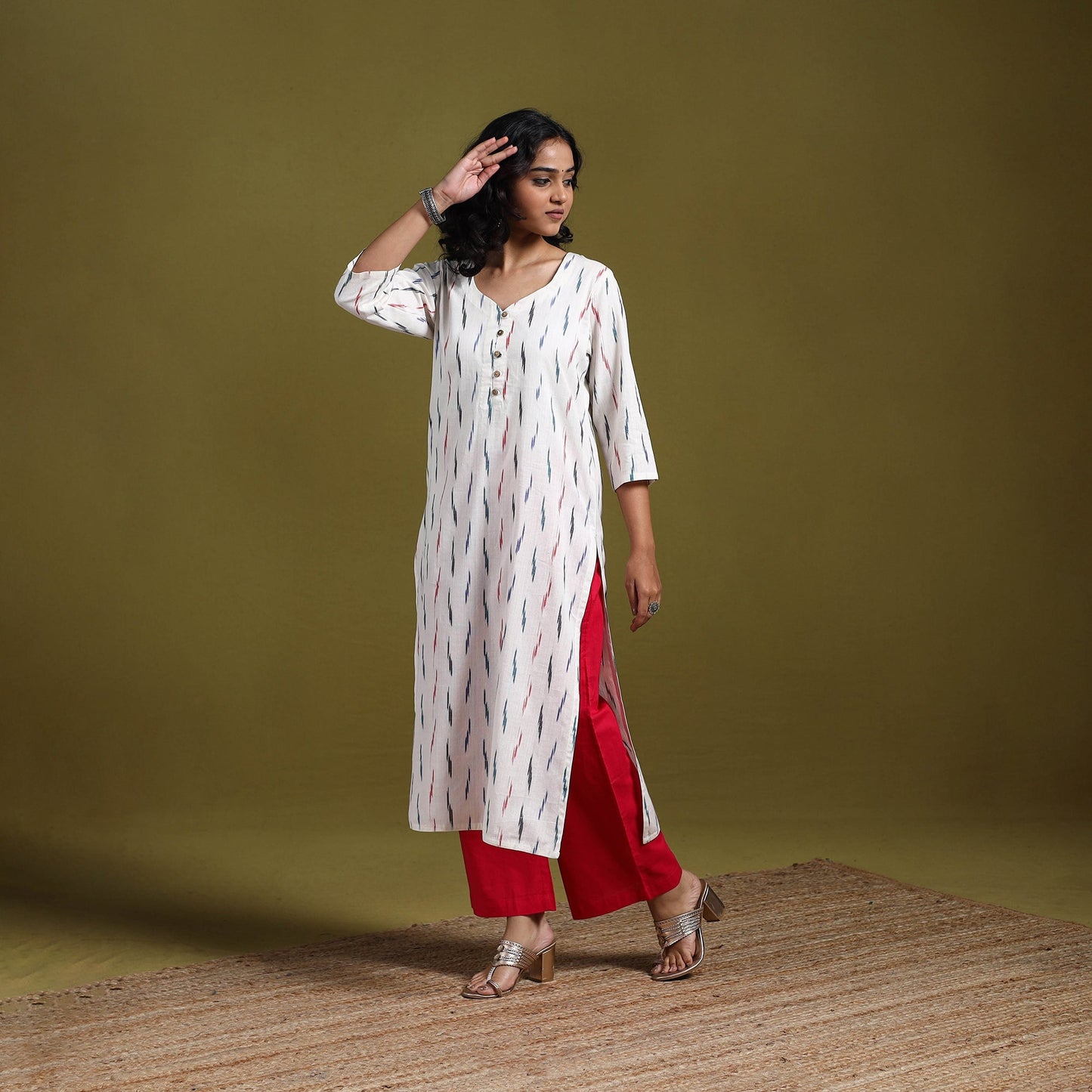 Cotton straight pochampally ikat kurta for women 11