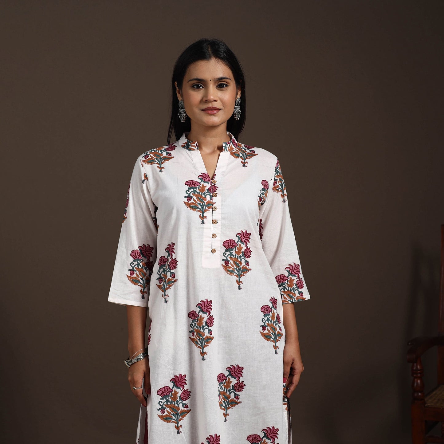 White - cotton straight sanganeri kurta 06 - handcrafted