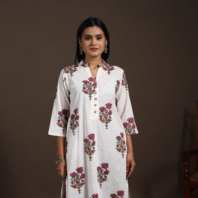 White - cotton straight sanganeri kurta 06 - handcrafted